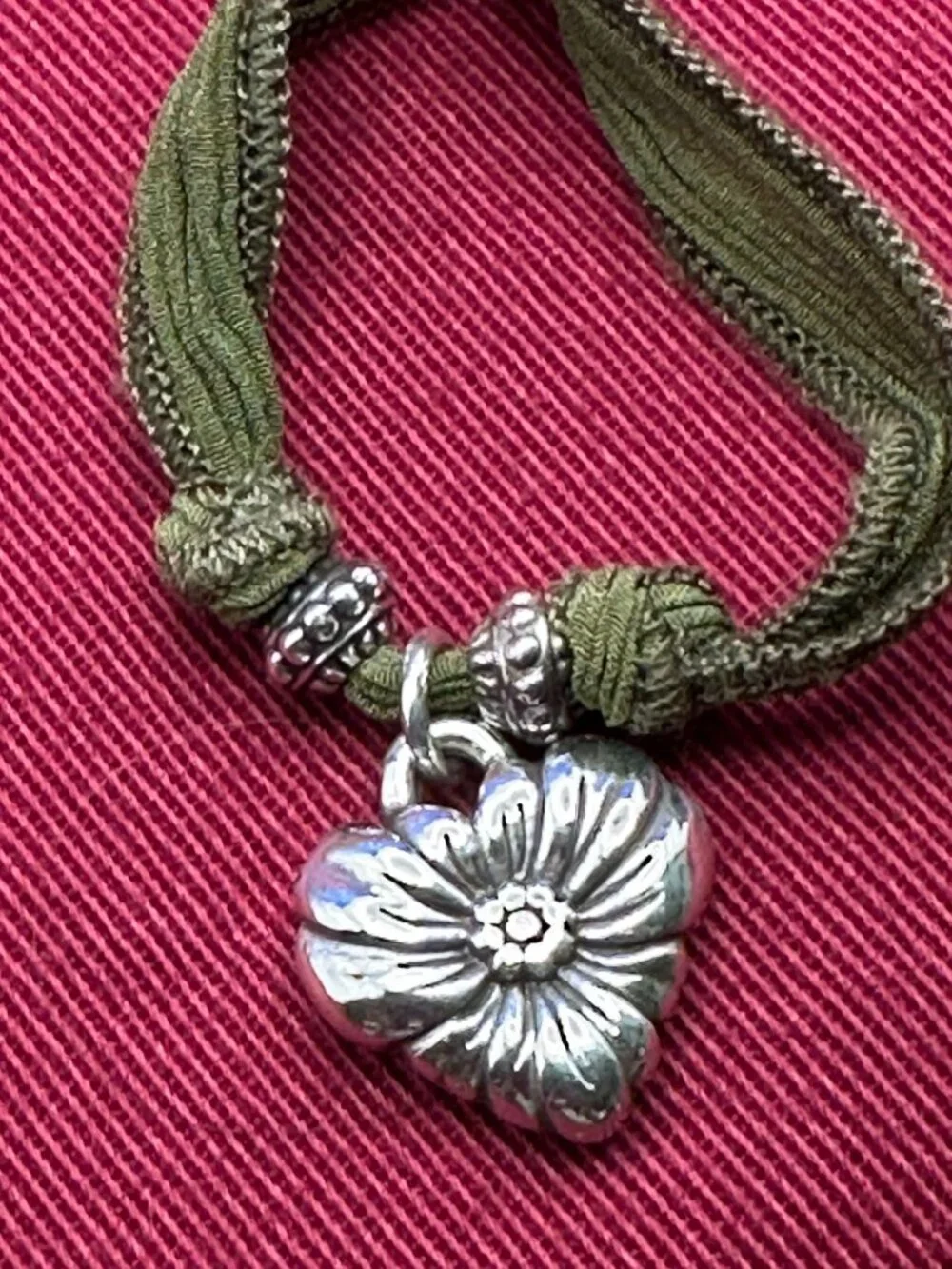 Brighton Silver-Plated Heart Pendant Necklace Fabric Strand